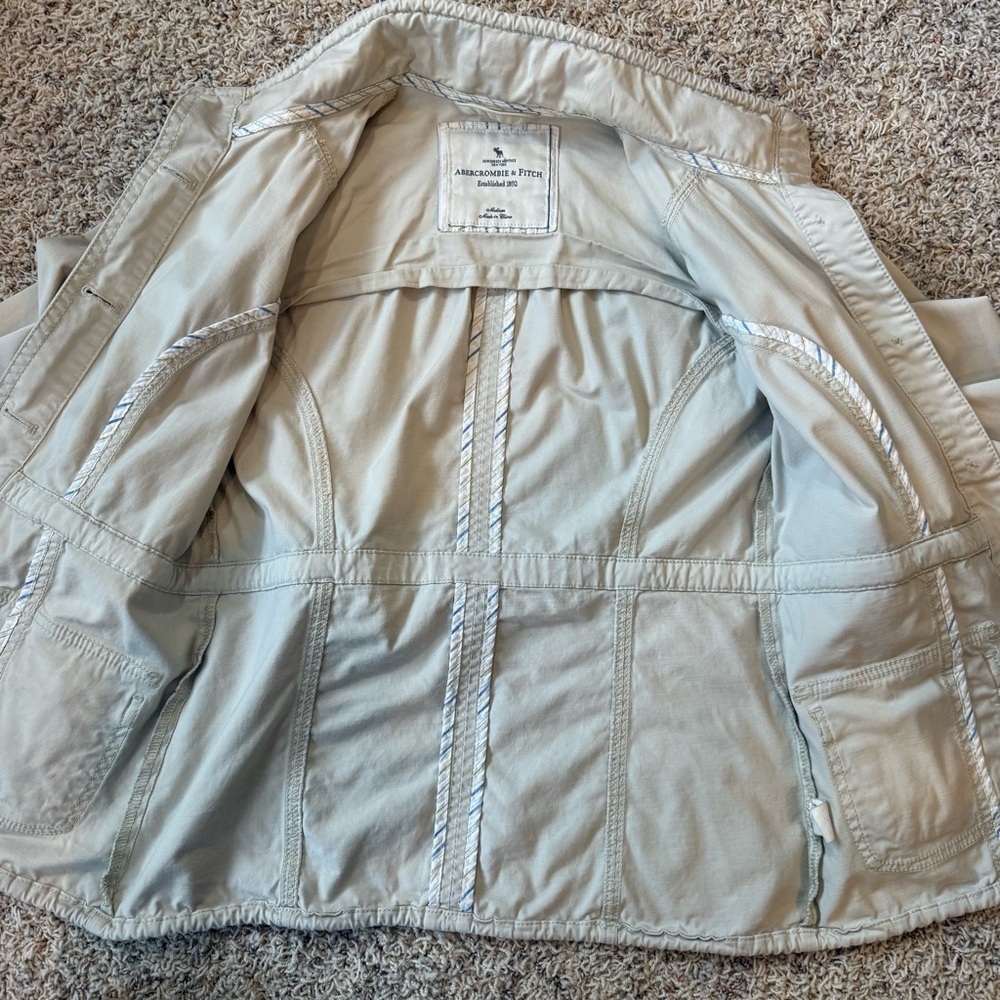Abercrombie & Fitch Womens Jacket Khaki Tan Canvas Utility Outerwear Blazer Med - Picture 5 of 11